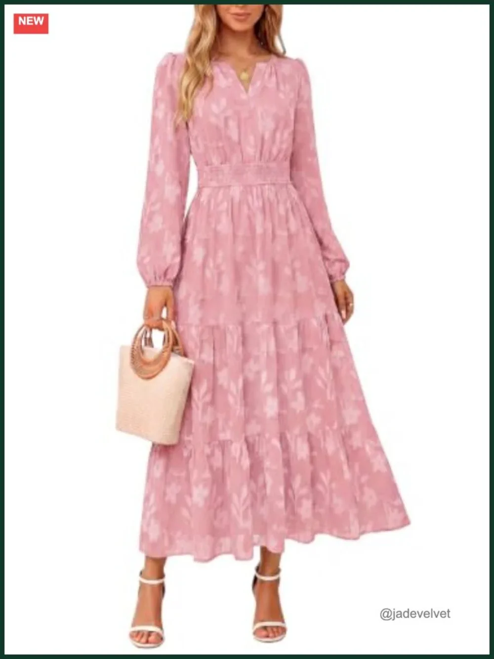 Long Sleeve Maxi Dress with Pockets V-Neck Floral Boho Elegant Semi Formal